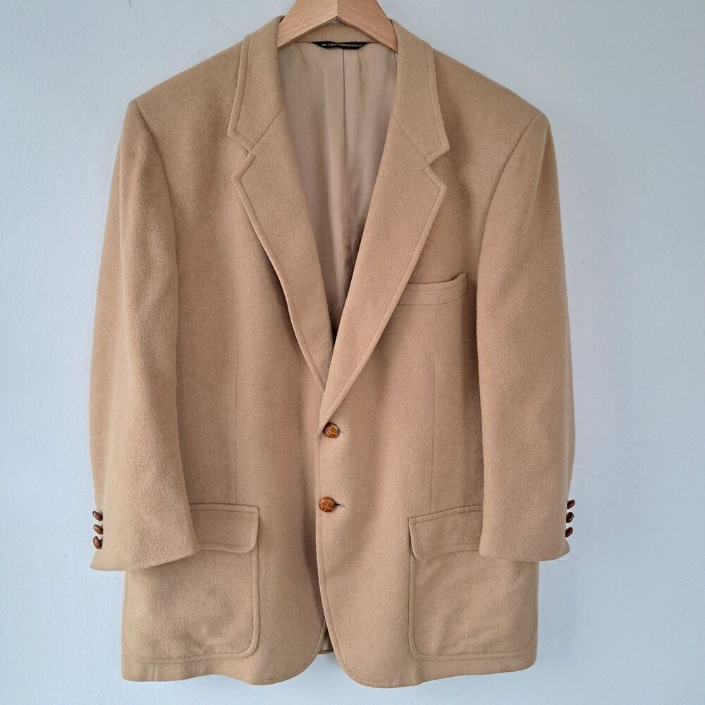 Vintage 100% Camel Hair Blazer Sport Coat Mens Size 40-42 Gentleman Brown Large